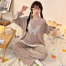 批发春季睡衣女羊绒<b class='q'>长袖</b>2026新款<b class='q'>家居服</b>可爱外穿甜美秋冬保暖两件套装