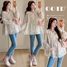 批发实拍春<b class='q'>孕妇装</b>刺绣上衣V领设计感大码碎花显瘦娃娃衫<b class='q'>孕妇</b><b class='q'>上衣</b>遮肚