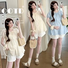 批发实拍 2026夏款孕妇遮<b class='q'>肚</b>娃娃衫小众气质显瘦镂空纯棉刺绣孕妇上<b class='q'>衣</b>