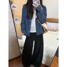 批发韩系气质小香风<b class='q'>牛仔</b>外套女冬季宽松设计感小众立领肌理感开衫夹克