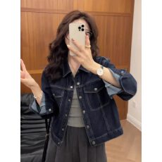 批发蓝色长袖牛仔外套女<b class='q'>春</b>秋欧货复古港风气质高级感小个子夹克上衣
