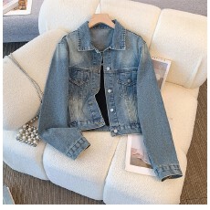批发美式复古牛仔外套女<b class='q'>春</b>秋短款2026新款宽松休闲百搭小个子夹克上衣