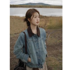 批发韩版温柔风氛围感牛仔夹克上衣女春秋新款小个子美式显瘦短款外套