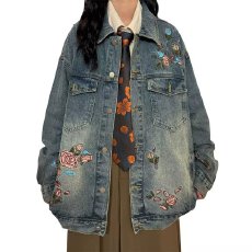 刺绣牛仔外套原宿二罗休闲宽松夹克女简约气质新款时尚日系流行