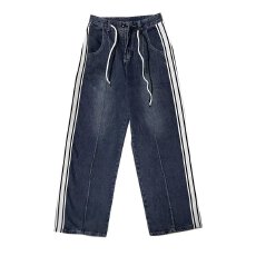 批发2026蚂蚁高级设计感抽绳小个子<b class='q'>牛仔裤</b>高腰宽松显瘦阔腿直筒裤子<b class='q'>女</b>