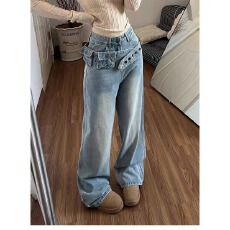 批发美式酷米狐辣妹小众多口袋腰封拼接<b class='q'>牛仔裤</b>子<b class='q'>女</b>春夏设计感时尚百搭