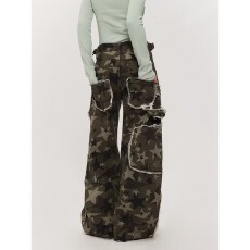 批发美式续战微喇迷彩工装<b class='q'>牛仔裤</b>2026春夏男<b class='q'>女</b>宽松百搭时尚阔腿拖地裤