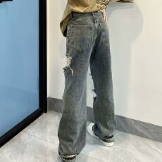 批发美式炫裤复古破洞<b class='q'>牛仔裤</b><b class='q'>女</b>春夏高腰直筒宽松高街vibe阔腿拖地裤潮