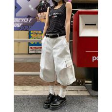 批发潮流<b class='q'>气质</b>ins新款日系明线水洗工<b class='q'>装</b>七分<b class='q'>裤</b>百搭流行时尚简约原宿