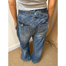 美式高街重工调节扣显瘦百搭牛仔裤女春季复古水洗做旧口袋阔腿裤