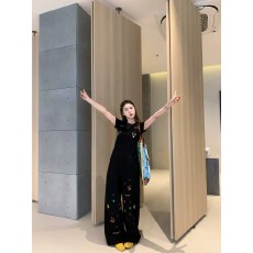 批发原版质量美式宽松水洗直筒裤重工童趣刺绣工装<b class='q'>背带裤</b>女春夏长裤