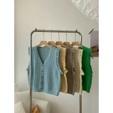 批发韩系小清新气质百搭马甲女2025早秋木耳边镂空背心上衣