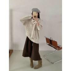 BLUEBERRY韩系温柔风套头冬季爆款氛围感纯色带围巾针织上衣