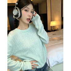 批发韩国奶fufu绵羊绒麻花毛衣高级感<b class='q'>冬</b>季加厚慵懒软糯宽松外穿上衣女