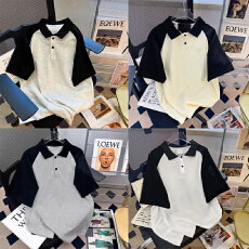 批发100%纯棉男女童T恤短袖<b class='q'>夏</b>季新款POLO撞色220克翻领时尚印花初中生