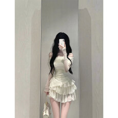 批发创峰纯欲甜辣套装裙修身显瘦长袖一字肩上衣女辣妹高腰蛋糕<b class='q'>半身裙</b>