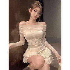 批发创峰纯欲风甜辣性感芭蕾风套装女修身显瘦长袖上衣蛋糕半身裙套装