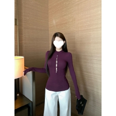 批发2025秋冬新款开叉<b class='q'>镂空</b>长袖打底衫女时尚洋气百搭显瘦修身显瘦上衣