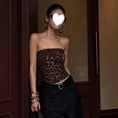 批发辣妹风豹纹设计无袖吊带背心女夏季新款修身显瘦百搭外穿上衣潮