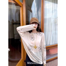 批发韩系宽松慵懒风薄款<b class='q'>花朵</b>印花宽松长袖<b class='q'>t</b><b class='q'>恤</b>女上衣2025新款