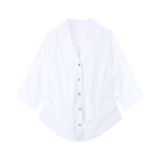 批发原版品质白色休闲POLO领<b class='q'>衬衫</b>女秋季泡泡袖褶皱收腰<b class='q'>衬衣</b>夏季