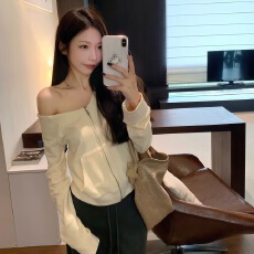 批发双层帽子+260克 连帽<b class='q'>卫衣</b>拉链外套女薄款斜肩短款<b class='q'>开衫</b>上衣