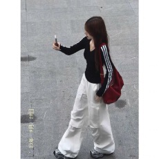 批发40支纯棉罗纹210克1*1美式<b class='q'>修身</b>条纹v领长袖t恤女上衣