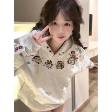 原版纽扣刺绣 40支食毛华棉复合连帽绣花卫衣外套女