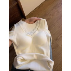 批发罗纹德绒250克1*1 蕾丝边V领打底衫女内搭修身长袖上衣
