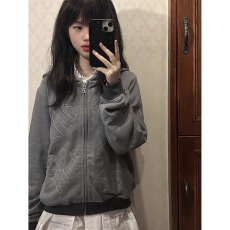 批发仿棉华棉复合牛奶丝320克 美式复古连帽<b class='q'>卫衣</b><b class='q'>开衫</b>女上衣