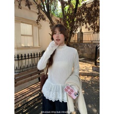 批发复古<b class='q'>刺绣</b><b class='q'>蕾丝</b>花边长袖宽松T恤女2025秋季新款设计感叠穿打底衫ins