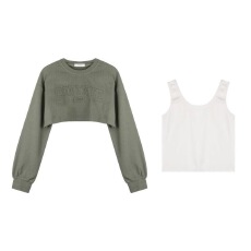 批发原版做法学院宽松短款时尚叠穿套装长袖卫衣女秋内搭两件套