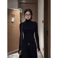 批发随心裁莫代尔260克1*1 美式复古长袖辣妹百搭打底上衣