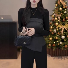 批发不规则拼接假两件长袖t恤女2026春季大码胖MM收腰显瘦巨好看上衣