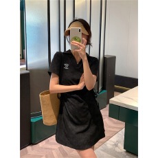 批发40支1*1纯棉复古扎染气质抽褶收腰显瘦高级短袖T恤连衣裙