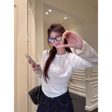 批发原版品质提花面料刺绣拼接蕾丝<b class='q'>长袖</b>T恤女<b class='q'>打底衫</b>修身上衣