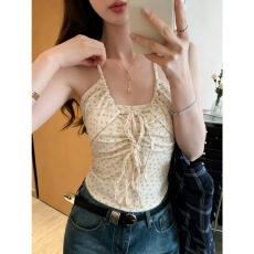 批发原版布料 <b class='q'>碎花</b>系带挂脖修身内搭纯欲无袖背心外穿<b class='q'>上衣</b>