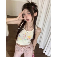 批发260随心裁夏季新款小众设计感涂鸦印花辣妹吊带潮