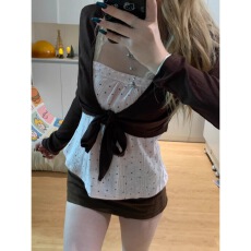 批发原版布料+羊绒 新款套装韩系温柔氛围感吊带开衫<b class='q'>女</b>