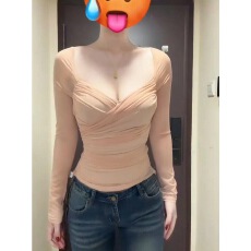 批发大码胖MM纯欲性感辣妹交叉v领长袖<b class='q'>T</b><b class='q'>恤</b>早春网纱拼接短款打底上衣女