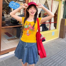 批发人棉莫代尔短袖上衣2026新款<b class='q'>童</b>趣手绘印花T恤<b class='q'>女</b>夏季