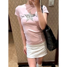 批发40支纯棉罗纹210<b class='q'>克</b>1*1+刺绣 小众复古豹纹星星正肩上衣