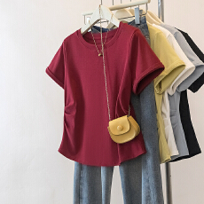 实价实拍大码女装2026夏季新款百搭胖mm收腰纯色短袖T恤上衣
