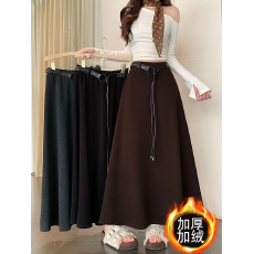 批发实价实拍羊绒加绒加厚大码女装2025<b class='q'>秋</b>冬新款胖MM设计腰带显瘦长裙