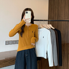 批发实价实拍大码女装2025秋<b class='q'>冬</b>新款显瘦打底磨毛加厚纽扣长袖T恤上衣