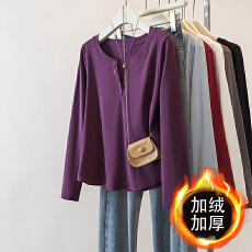 批发实价实拍加绒加厚大码女装2025秋<b class='q'>冬</b>新款时尚百搭宽松长袖T恤上衣