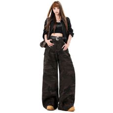 批发2026春装新款休闲工装<b class='q'>裤</b><b class='q'>迷彩</b>直筒<b class='q'>裤</b>辣妹风阔腿<b class='q'>裤</b><b class='q'>牛仔裤</b>女