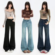 批发早春款复古怀旧微喇宽松显瘦不贴腿喇叭牛仔<b class='q'>裤</b>女弹力<b class='q'>修身</b>大码