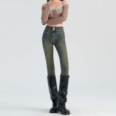 批发水泥灰弹力双扣修身牛仔小脚裤女百搭显瘦高腰铅笔裤2026<b class='q'>春</b>新款