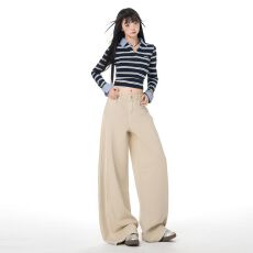 批发舒适主义｜小众高级感简约风牛仔裤女休闲设计感阔腿裤女长裤加长